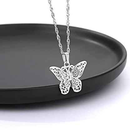 SHINYY Butterfly Pendant Necklace for Women 18K Stainless Steel Charm Bracelet Jewelry Gift for Her - color: Silver
