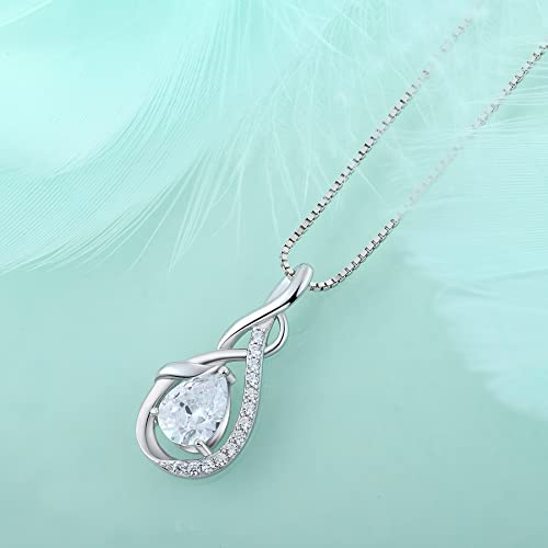 STARCHENIE Infinity Teardrop Necklace for Women 925 Sterling Silver Pendant Birthstone Jewelry - color: Silver-04-Apr-Diamond
