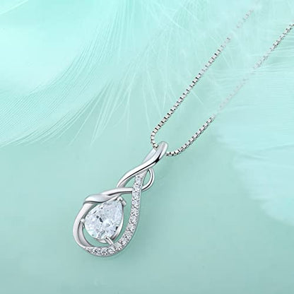 STARCHENIE Infinity Teardrop Necklace for Women 925 Sterling Silver Pendant Birthstone Jewelry - color: Silver-04-Apr-Diamond