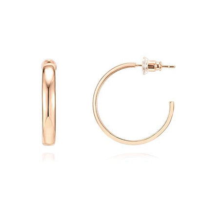 PAVOI 14K Gold Plated Wide Flat Edge Hoop Earrings for Women | Rose, White and Yellow Gold Hoops | Hypoallergenic Jewelry - color: Rose Gold, size: 25 Millimeters