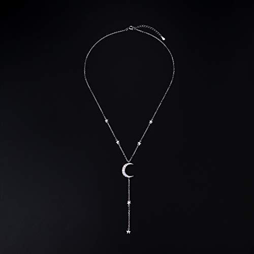 Ladytree 925 Sterling Silver Jewelry Crescent Moon and Star Pendant Necklace - style: Six Stars