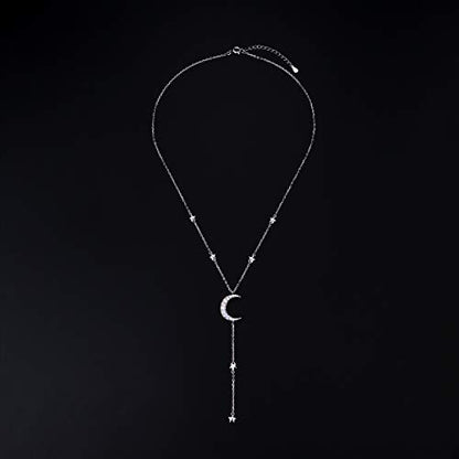 Ladytree 925 Sterling Silver Jewelry Crescent Moon and Star Pendant Necklace - style: Six Stars