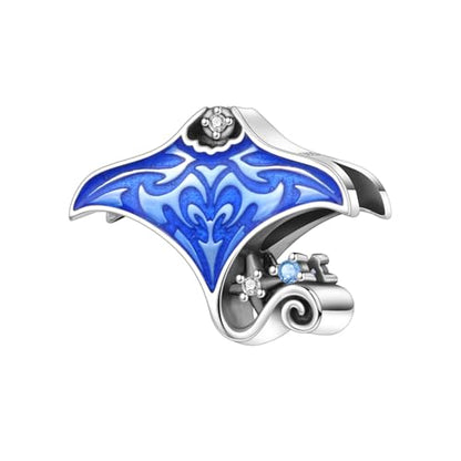 925 Sterling Silver Charms Bead for Bracelets Necklaces, Star Moon Crescent Sun Solar Pendent, Blue Ocean Starfish Shells Turtle Crab Starry Sea Cute Jewelry Birthday Gifts for Women Men - style: Manta ray charms