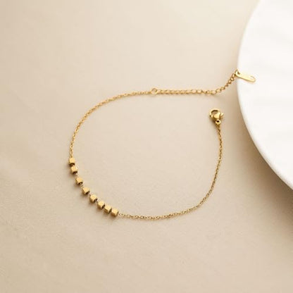 Dainty Gold Anklets for Women Stainless Steel Simple Ankle Bracelets Summer Beach Foot Chain Jewelry Gift - color: Cubes