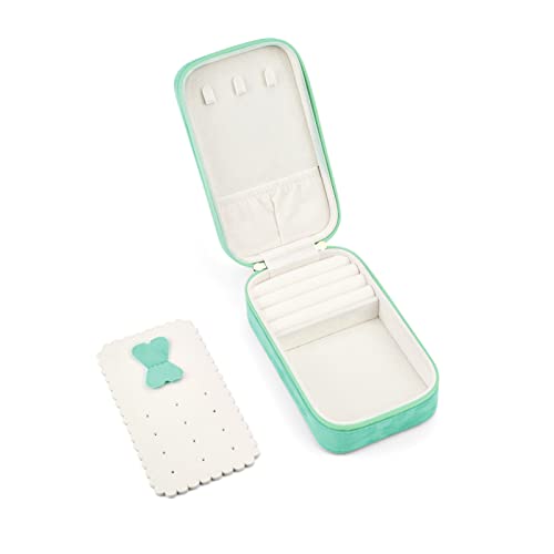 BONNY DODO Small Travel Jewelry Box Organizer for Women with Plush Velvet | Portable Mini Jewelry Case, Compact Storage Holder for Earrings Rings Necklaces Bracelets, Small Travel Jewelry Gift Box - color: Water Green, size: 6.2*3.6