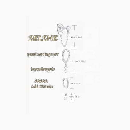 Gold Plated Earrings for Women, 14k Gold Plated Earring Stack Hypoallergenic Pearl Drop Earring Dainty Earrings for Women Trendy Cute Small Huggie Hoop Earring Fashion Womens Jewelry - color: SET29