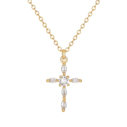 SEADAY Layered Gold Necklace for Women, 3-in-1 Gold Stack Necklace | Long Gold Necklace, Square, Hypoallergenic, Tarnish-resistant & Adjustable, Fashion Jewelry Gift Box & Gift Bag - color: Gold - Diamond Cross S/V
