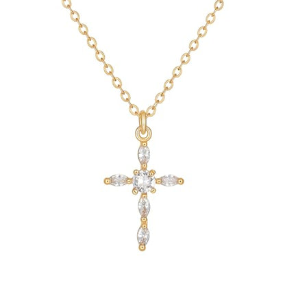 SEADAY Layered Gold Necklace for Women, 3-in-1 Gold Stack Necklace | Long Gold Necklace, Square, Hypoallergenic, Tarnish-resistant & Adjustable, Fashion Jewelry Gift Box & Gift Bag - color: Gold - Diamond Cross S/V