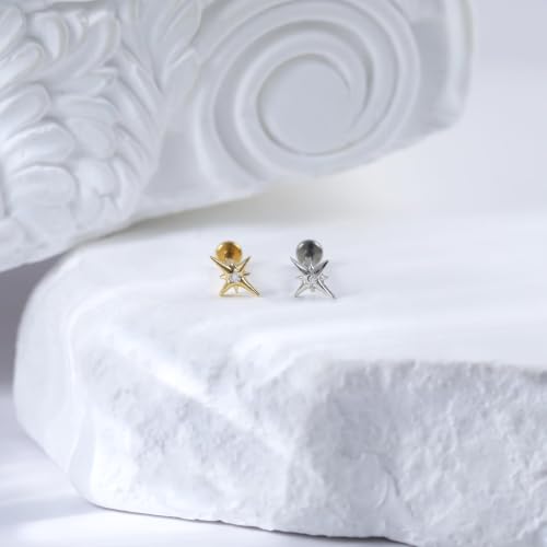 Flat Back Stud Cartilage Earrings Tragus Helix Piercing Jewelry Titanium | Conch Nose Piercing,Small Tiny Studs for Women,Threadless/Internally Threaded,Surgical Steel,Hypoallergenic,16G/18G/20G - color: Gold02-Starburst (6mm*1+8mm*1), size: Threadless-16