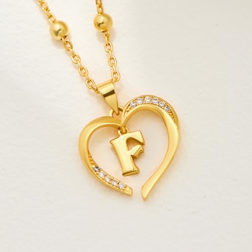 Cicy Bell Womens Heart Initial Necklace 18k Gold Plated | Personalized Letter Pendant, 17.7'' with 2'' Extender - color: Style 2-F-Gold
