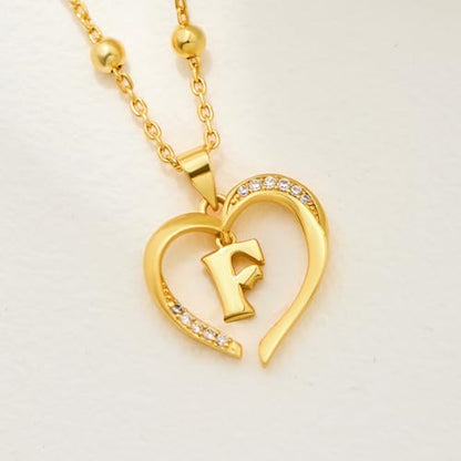 Cicy Bell Womens Heart Initial Necklace 18k Gold Plated | Personalized Letter Pendant, 17.7'' with 2'' Extender - color: Style 2-F-Gold