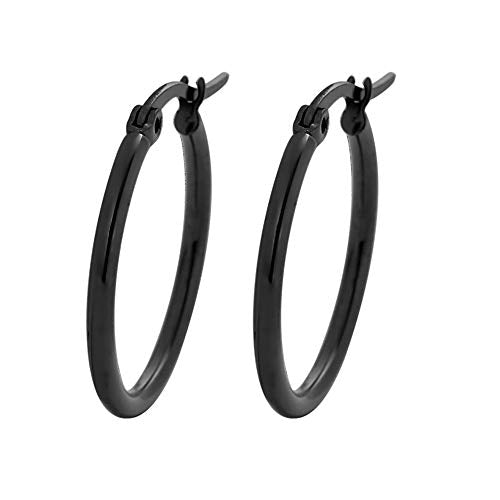 Rounded Hoops Earrings (20mm-60mm Diameter) - color: Black 20mm