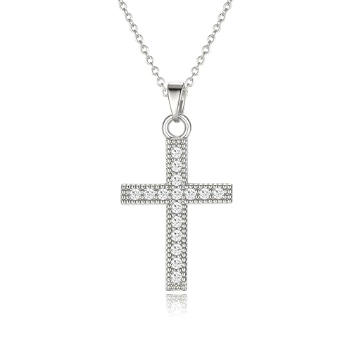 Cross Necklace for Women, 14K Gold Plated Cubic Zirconia Cross Pendant Necklace, Trendy Christian Jewelry Gifts for Baptism First Communion Christmas - color: Style J - Silver