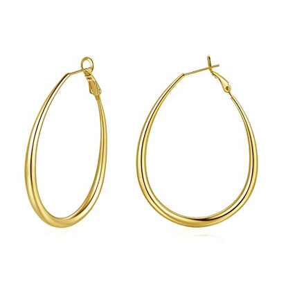 Hoop Earrings for Women, 14K Gold Sterling Silver Chunky Twisted Hoops Earring Hypoallergenic Ear Jewelry - color: Gold-55mm