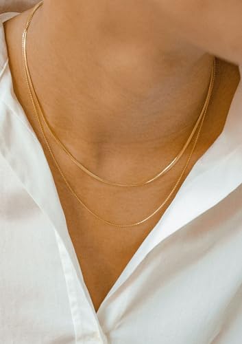Elegance 11 designs Gold Plated Thin Chain Layered Necklaces For Women Non Tarnish,18k Gold Plated Stainless Steel Dainty Waterproof Gold Necklace Set Stack For Women Gifts Jewelry - color: Gold Necklace2201