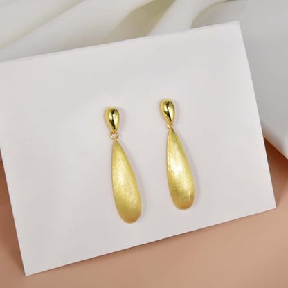 Large Geometric Drop Dangle Earrings for Women Pearl Teardrop Disc Rectangle Oval Fishtail Shell Shaped Textured Dangle Studs Earrings for Women - color: Gold-Brushed