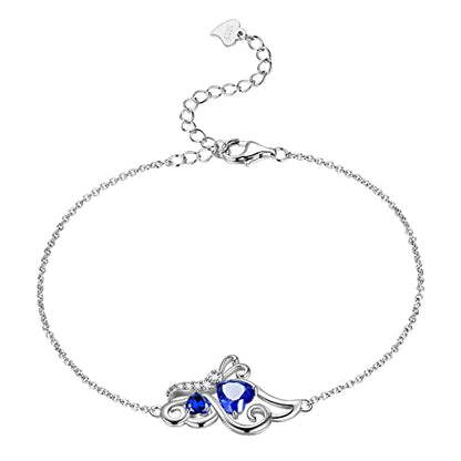 Butterfly Heart Necklace Birthstone Pendant Necklace Earrings Bracelet Women 925 Sterling Silver Animal Butterflies Birthstone Pendant Crystal Birthday Jewelry Wedding Gift - color: I.September-bracelet