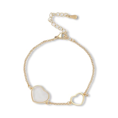 18K Gold Plated Paperclip Link Chain Bracelet with Charms, Gift with a Box - color: Two Hearts-White
