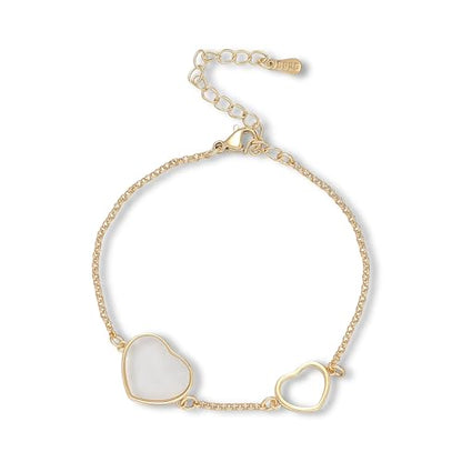 18K Gold Plated Paperclip Link Chain Bracelet with Charms, Gift with a Box - color: Two Hearts-White