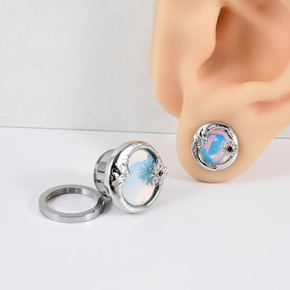 2PCS Sun Moon Ear Tunnels Plugs Flash Film 316L Stainless Steel Screw Ear Expander Stretcher Piercing Ear Gauges Body Jewelry 8mm-25mm - color: 9/16"(14mm)
