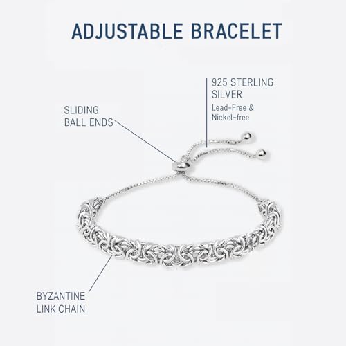 LeCalla 925 Sterling Silver Byzantine Bolo Bracelet for Women | Handmade Adjustable Sliding Bolo Link Chain Bracelet | Classic Italian Byzantine Jewelry - color: Silver Byzantine