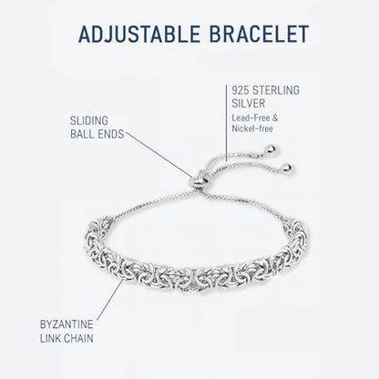 LeCalla 925 Sterling Silver Byzantine Bolo Bracelet for Women | Handmade Adjustable Sliding Bolo Link Chain Bracelet | Classic Italian Byzantine Jewelry - color: Silver Byzantine