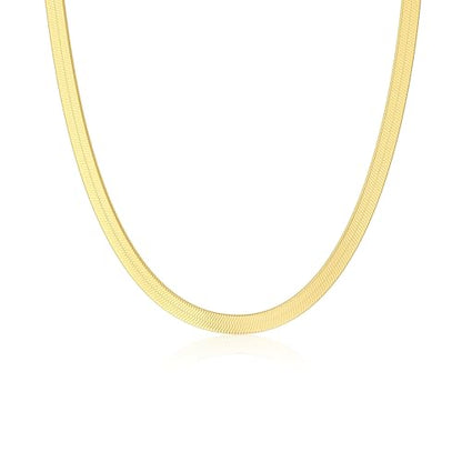 DEARMAY 14K Gold Plated Herringbone Necklaces for Women, Dainty Gold Snake Choker Chain Non Tarnish Trendy Simple Thin & Chunky Options Neckalce 1.5/3/5/6/8mm Chain Jewelry for Gifts - color: 5MM 16"-GD Herringbone Necklace