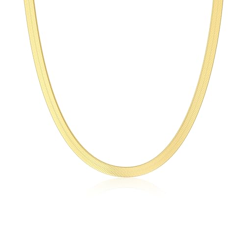 DEARMAY 14K Gold Plated Herringbone Necklaces for Women, Dainty Gold Snake Choker Chain Non Tarnish Trendy Simple Thin & Chunky Options Neckalce 1.5/3/5/6/8mm Chain Jewelry for Gifts - color: 5MM 16"-GD Herringbone Necklace