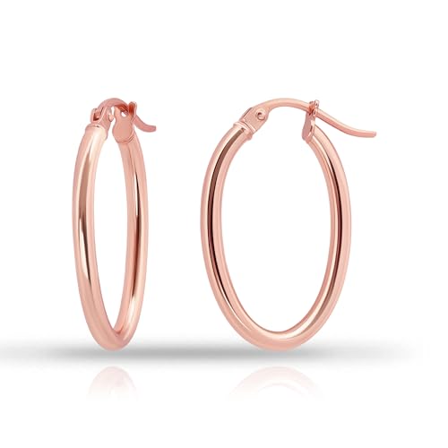 Hoops & Loops 925 Sterling Silver 2mm Oval Click-Top Hoop Earrings for Women, Men 15mm 20mm 25mm 30mm 35mm 40mm, Hypoallergenic Silver, 14k Yellow Gold, Rose Gold Flash Plate, Black - color: Rose Gold, size: 15mm (0.59'')