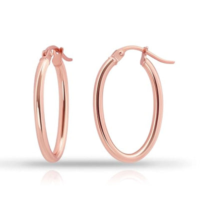 Hoops & Loops 925 Sterling Silver 2mm Oval Click-Top Hoop Earrings for Women, Men 15mm 20mm 25mm 30mm 35mm 40mm, Hypoallergenic Silver, 14k Yellow Gold, Rose Gold Flash Plate, Black - color: Rose Gold, size: 15mm (0.59'')