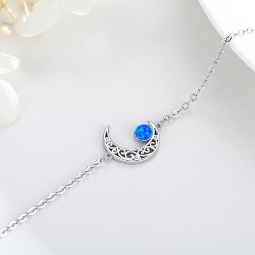 Moon Bracelet for Women 925 Sterling Silver Moonstone/Birthstone Moon Bracelet Butterfly/Dragonfly Bracelet Celtic Moon Butterfly Dragonfly Jewelry Gifts for Women - style: Blue Opal-Silver