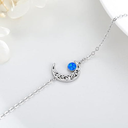 Moon Bracelet for Women 925 Sterling Silver Moonstone/Birthstone Moon Bracelet Butterfly/Dragonfly Bracelet Celtic Moon Butterfly Dragonfly Jewelry Gifts for Women - style: Blue Opal-Silver