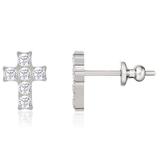 Limerencia G23 Pure Titanium Hypoallergenic Earrings | F136 Implant Grade Titanium Jewelry for Sensitive Ears - color: Cross CZ Silver