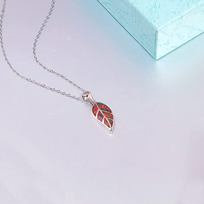 CiNily Opal Leaf/Flower Pendant Necklace for Women Silver Plated Jewelry Gift - color: orange+orange