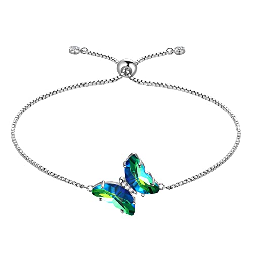 Aurora Tears Butterfly Necklace Earrings Ring Bracelet - Women 925 Sterling Silver Animal Butterflies Birthstone Pendant Crystal Wedding Birthday Jewelry - color: bracelet-May-Emerald