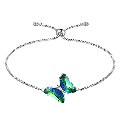 Aurora Tears Butterfly Necklace Earrings Ring Bracelet - Women 925 Sterling Silver Animal Butterflies Birthstone Pendant Crystal Wedding Birthday Jewelry - color: bracelet-May-Emerald