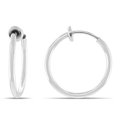 Clip On Spring Hoop Earrings for Non-Pierced Ears - color: Bright Silver-Tone, size: 17mm