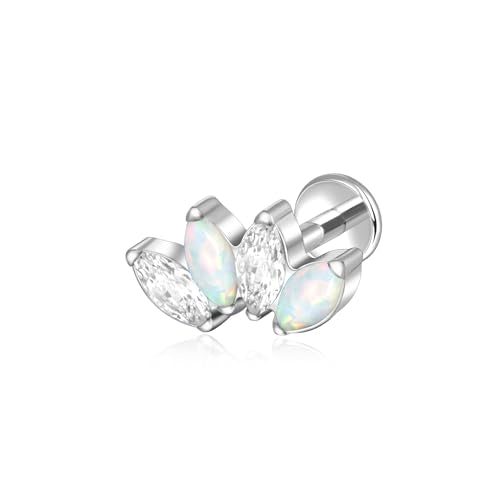Lantine G23 Titanium Helix Piercing Jewelry Opal 16g Flat Back Stud Earrings Climber Labret Cartilage Tragus Daith Piercing Jewelry - color: Opal+Cz, size: 16g 6mm