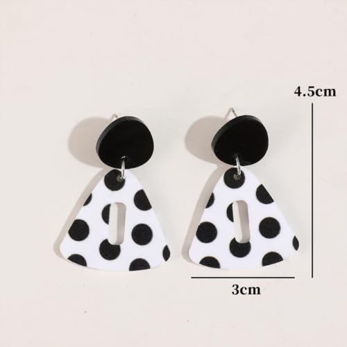 Polka Dot Black White Dangle Drop Earrings for Women | Cute Geometric Resin Statement Dangling Stud Fashion Y2K Jewelry - color: Triangle