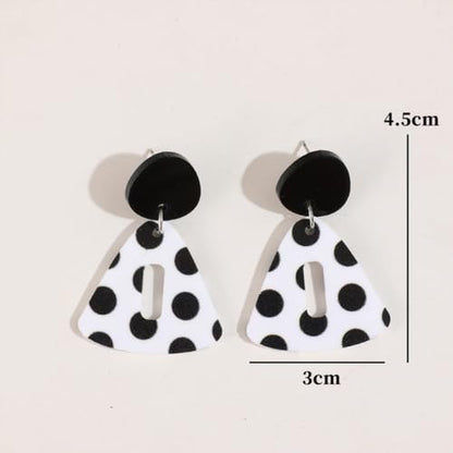 Polka Dot Black White Dangle Drop Earrings for Women | Cute Geometric Resin Statement Dangling Stud Fashion Y2K Jewelry - color: Triangle
