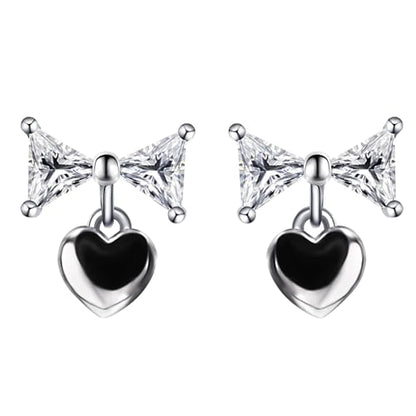Moissanite Stud Earrings for Women, DF/VVS Clarity, Sterling Silver with 18K White Gold Plated - style: 1.0 Carat Bow