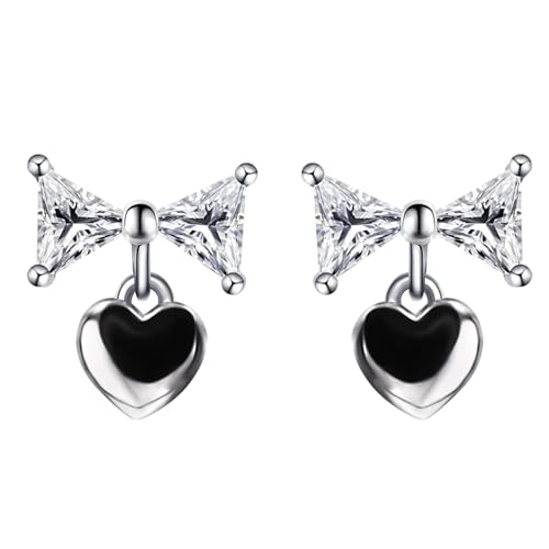 Moissanite Stud Earrings for Women, DF/VVS Clarity, Sterling Silver with 18K White Gold Plated - style: 1.0 Carat Bow