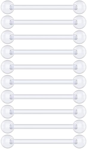 Plastic Tongue Rings For Surgery - Clear Plastic Tongue Rings For Work - Hypoallergenic Straight Barbell Bioflex Ring Piercing Jewelry - Clear Industrial Piercing Jewelry - color: 18G - 10mm (3/8)