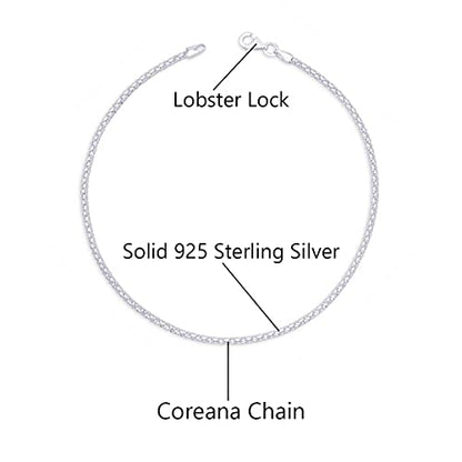 Savlano 925 Sterling Silver 9, 10 Inches Chain Anklet for Women Comes With a Gift Box - style: DC Coreana