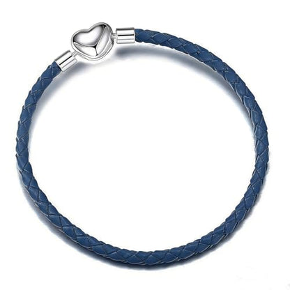 GMXLin Leather Charm Bracelet Heart Snap Clasp Clip Lock Handmade Braided Wristband Compatible with Women Pandora Charm Bead - color: Blue