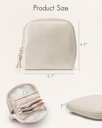 VLANDO Small Travel Jewelry Case,Velvet Pouch Bags with Zipper, Cream White | Travel Essentials,PU Leather Organizer with 5 Divided Sections,Carry-On Totes,Gift for Birthday,Bride,Bridesmaid,Women,Girls - color: A.Cream White