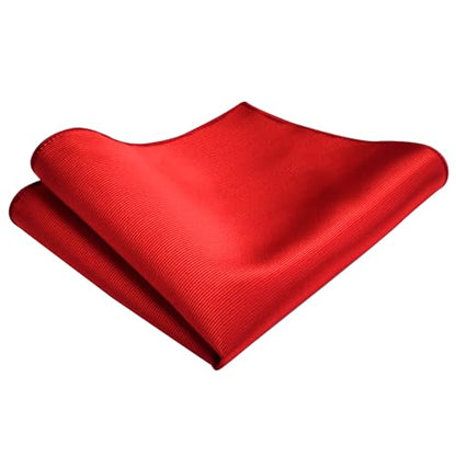 GUSLESON New 3.15"（8cm） Solid Color Necktie and Pocket Square Cufflinks Clip Set - color: Red