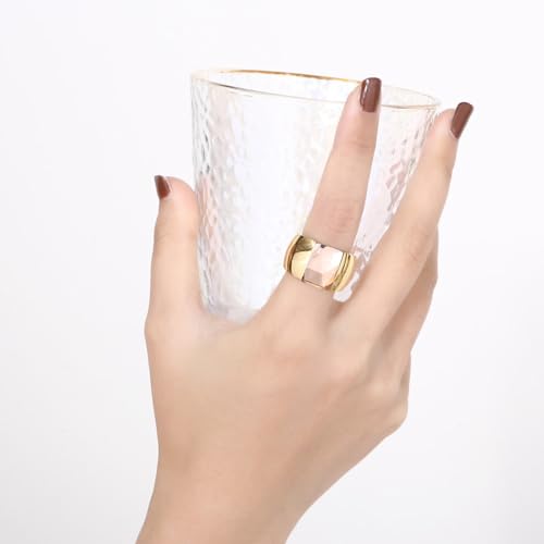 OIDIMS Stunning Large Statement Glass Crystal Rhinestone Band Cocktail Ring Cubic Zirconia Stainless Steel Thick Chunky for Women Men18k Gold Plated Friend Graduation Gift Evening Party - color: Champagne Gold, size: 9