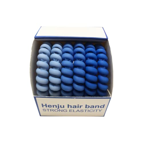 6 Pcs Spiral Hair Ties, Matte Candy Blue | Plastic Phone Cord Hair Bands, Ponytail Holder, Coil Hair Ties, For Any Kinds of Hair