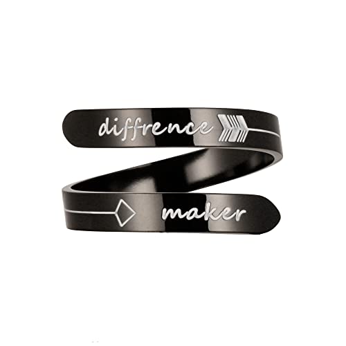 Opening Black Keep Going ring Stainless Steel Adjustable Never give up Jewelry Inspirational Opening Stacking Cute Hiphop Band - style: Diffrence maker